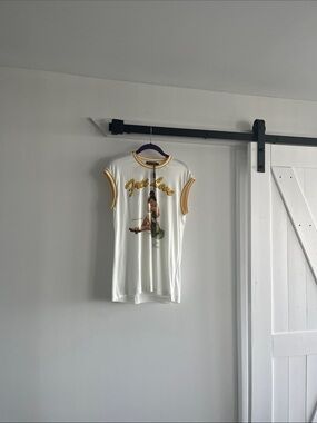 Dolce & Gabbana White Tee with Yellow Trim and Graphic